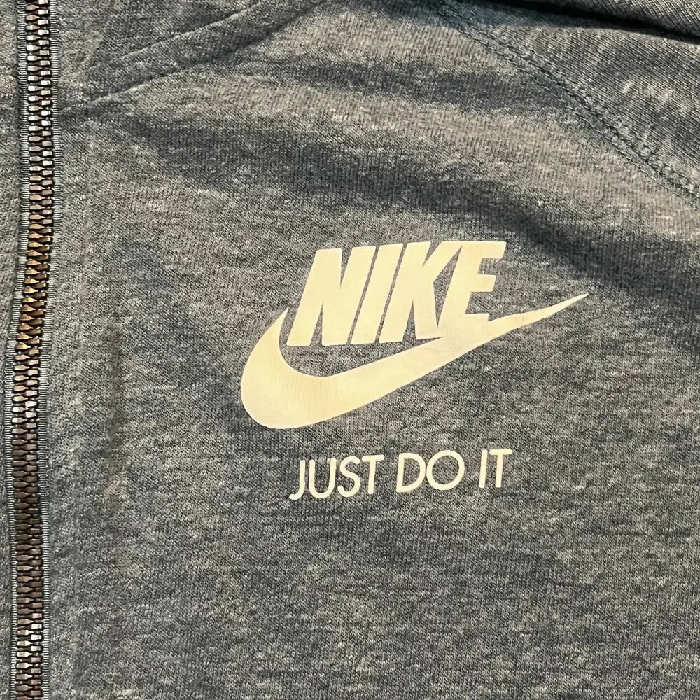 Nike‎ Just Do It Gym Vintage Hoodie Gray Full Zip Women Large Sweatshirt Logo